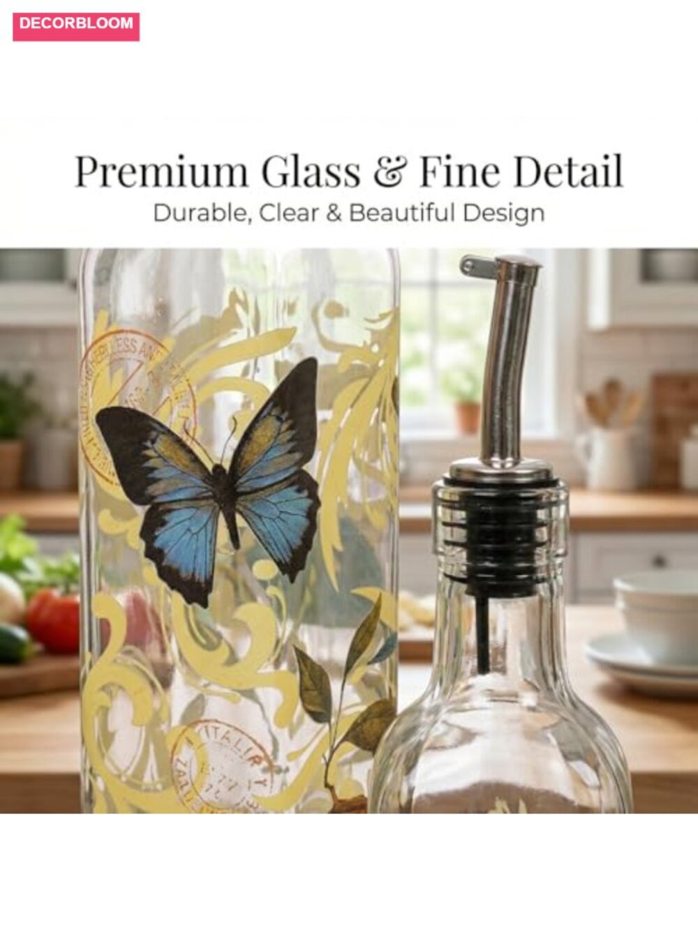 2 Pack Glass Oil Dispenser Bottles for Vinegar, 17oz Stainless Steel Pourers - Picture 5 of 6